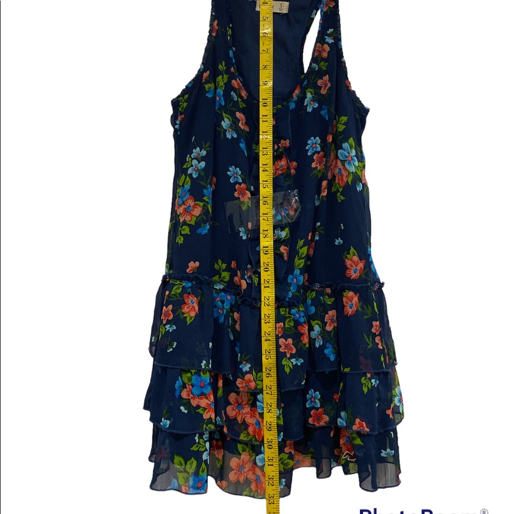 Hollister lined sleeveless navy floral t back ruffle dress